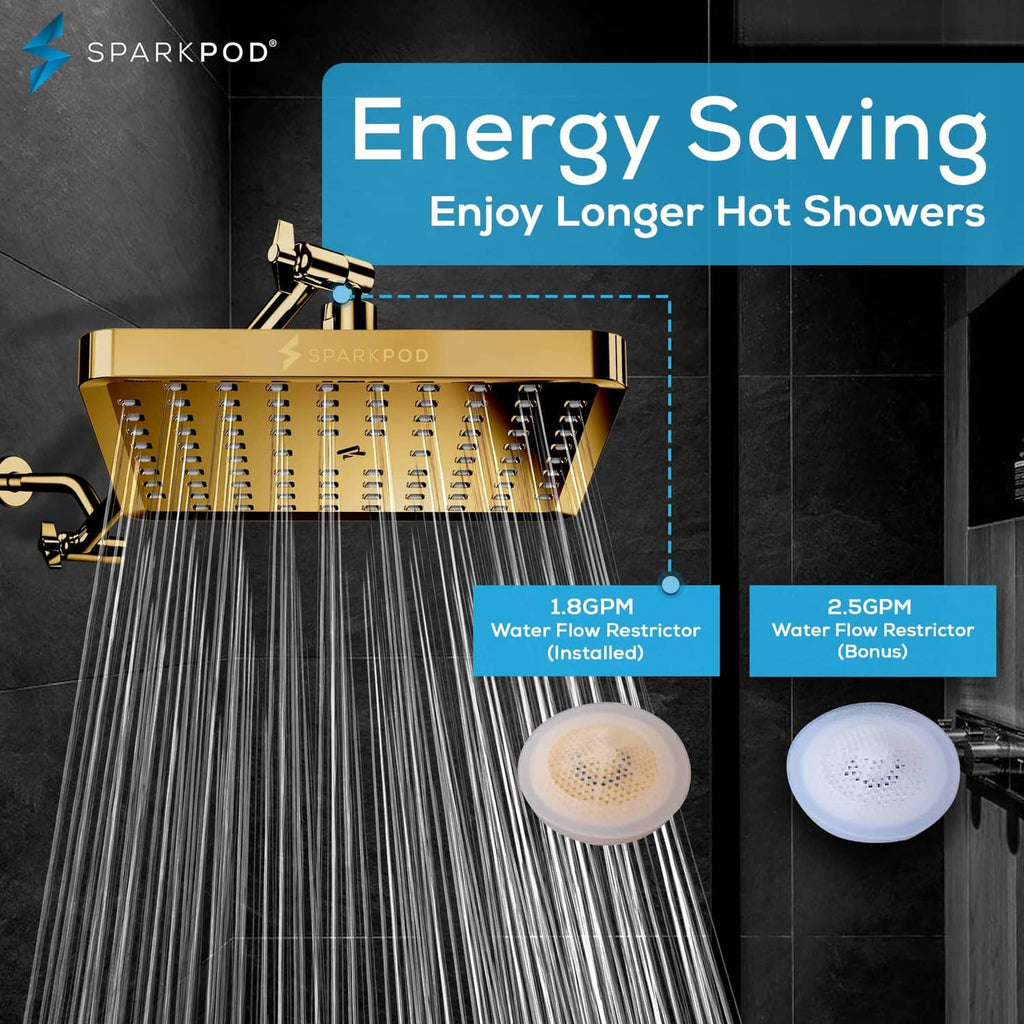 Gold square rain shower head with dense rainfall nozzle array