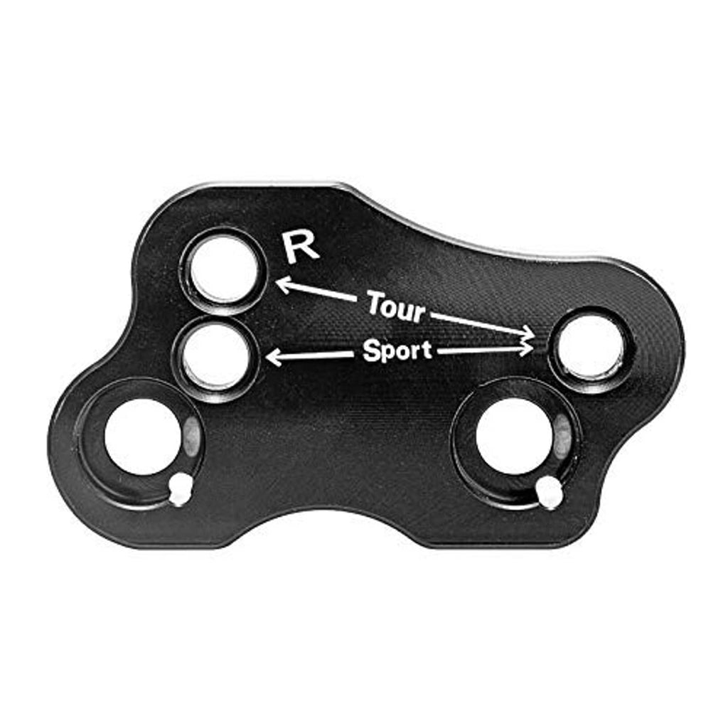 Black riser adapter plate with two top threaded holes and two mounting openings