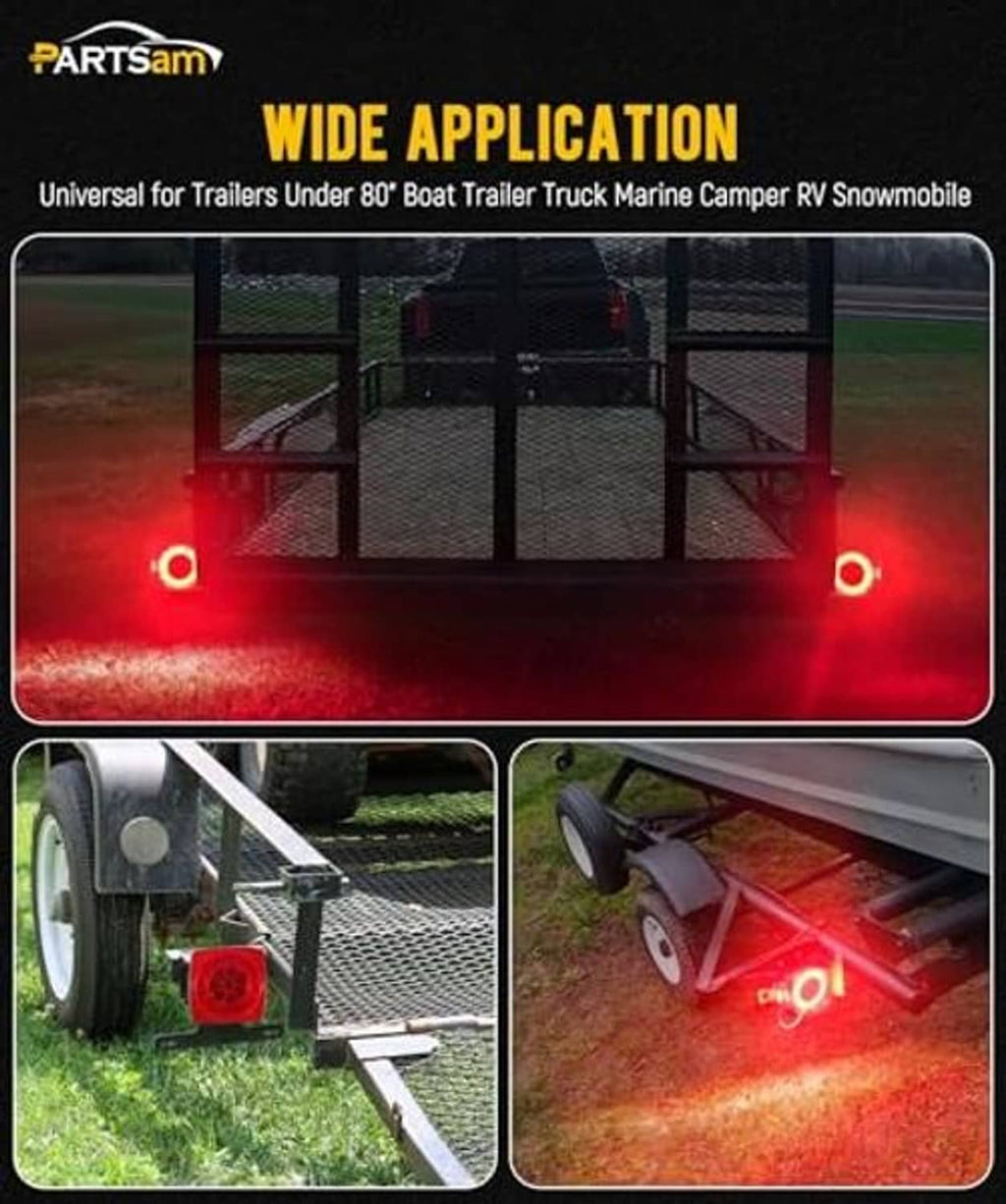 Red square LED trailer tail lights mounted at a trailer rear