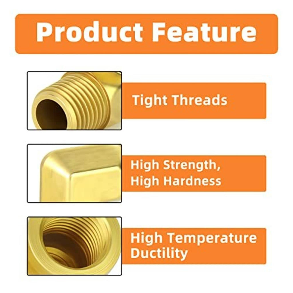 Brass 90-degree elbow pipe fitting close-up showing hex body and threaded ends