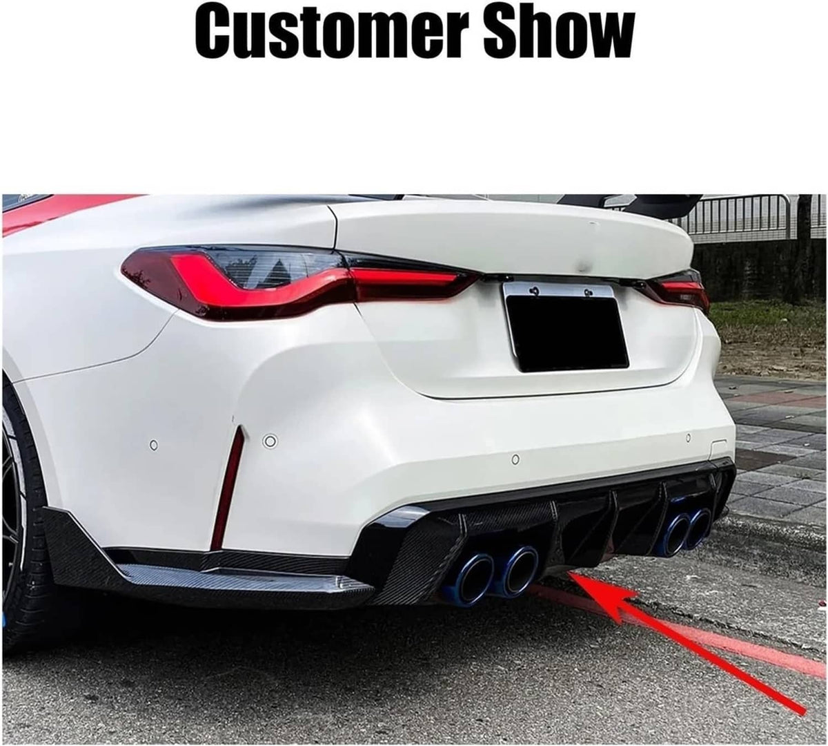 Gloss black rear bumper lip diffuser installed on car rear