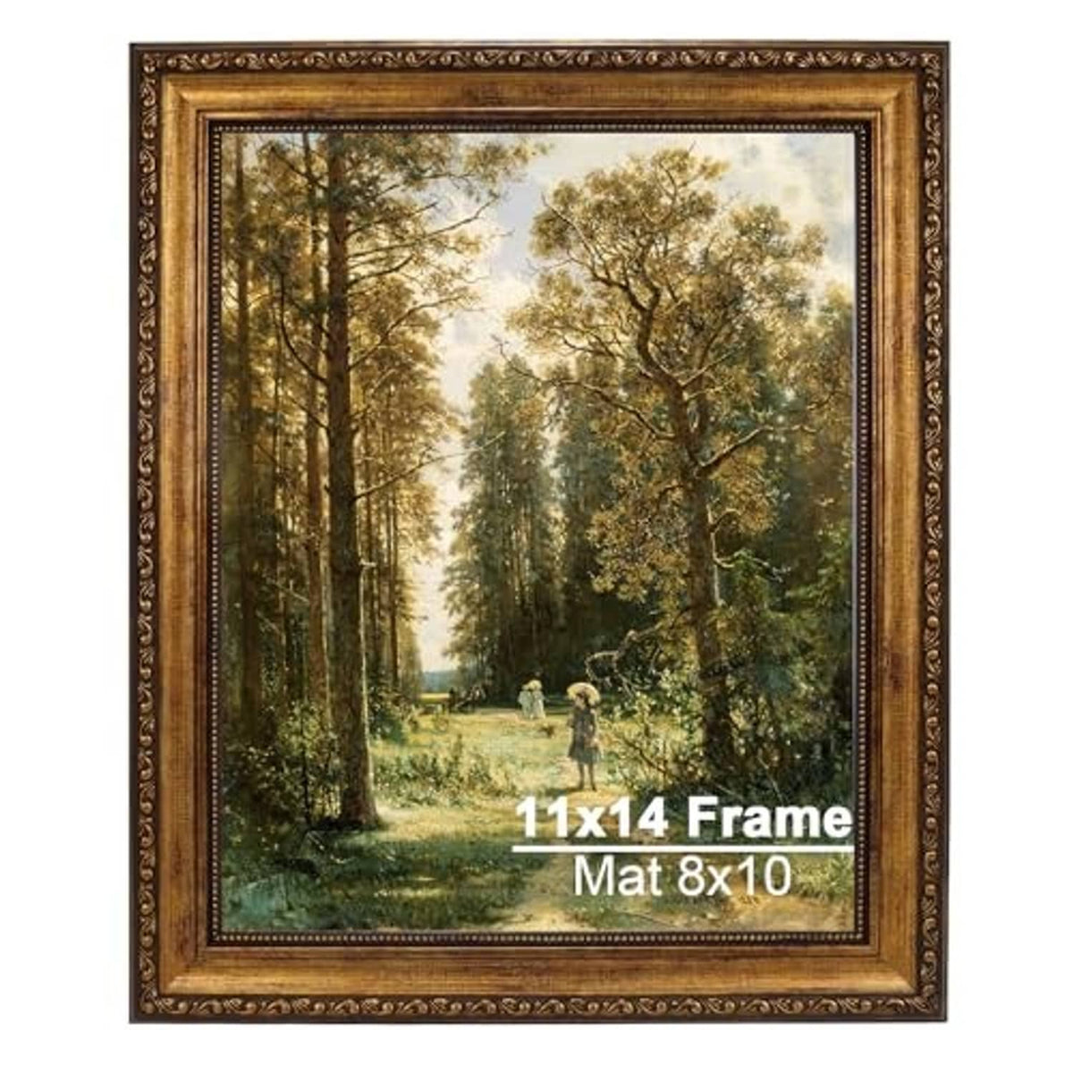 Ornate Victorian picture frame with bronze-gold ornate border, front view