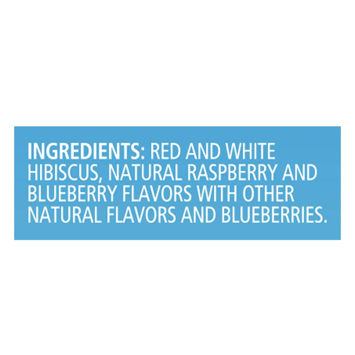 Ingredients panel on Celestial cold brew iced tea box with hibiscus and blueberry flavors