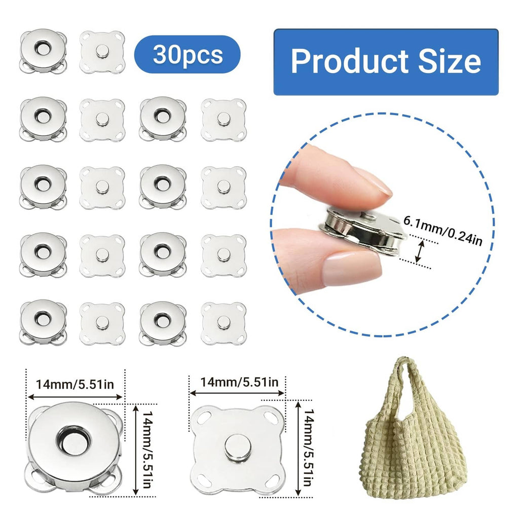 Silver magnetic snap buttons, bear-shaped plates with round center (14mm)