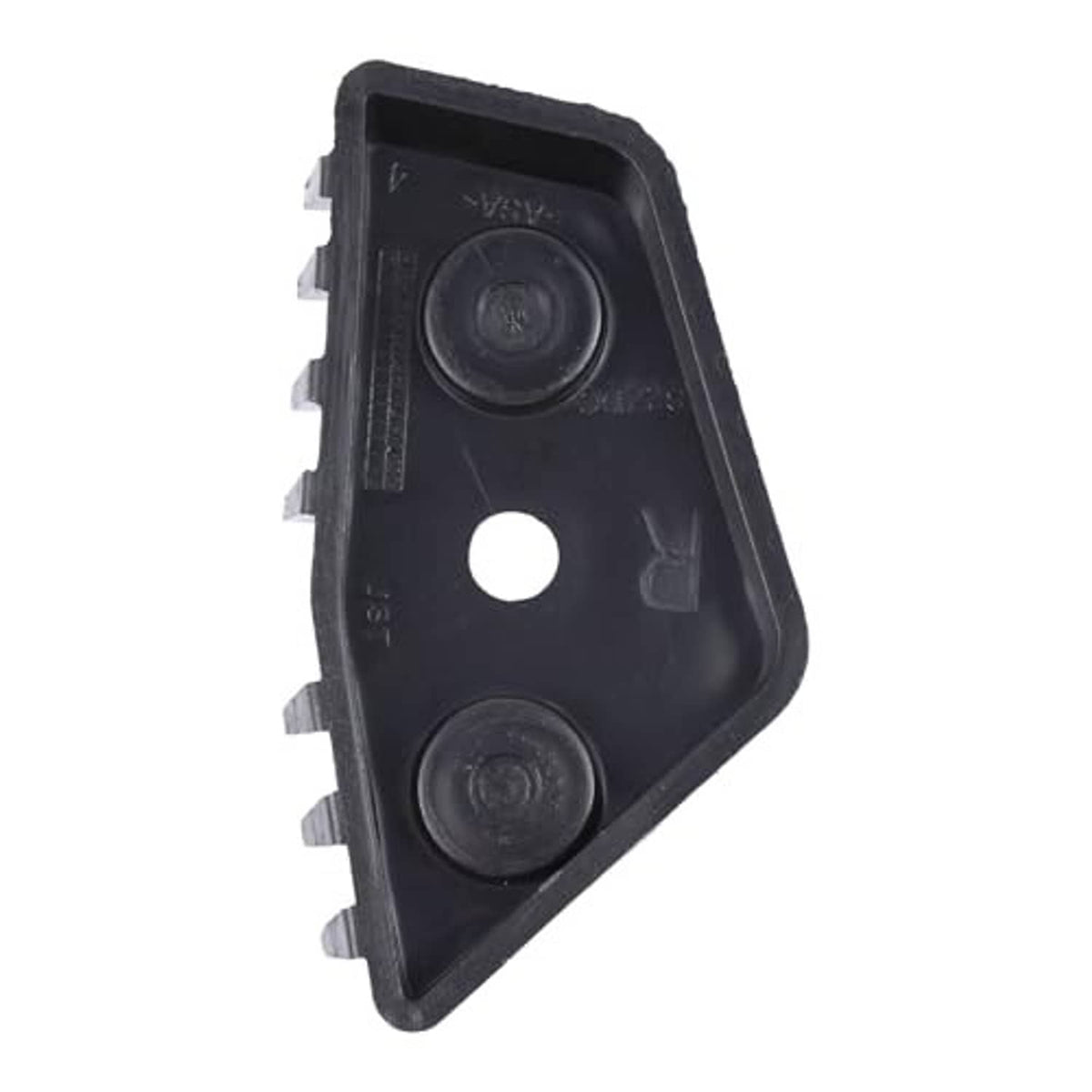 Front bumper support bracket, black plastic panel with two circular mounts and side tabs