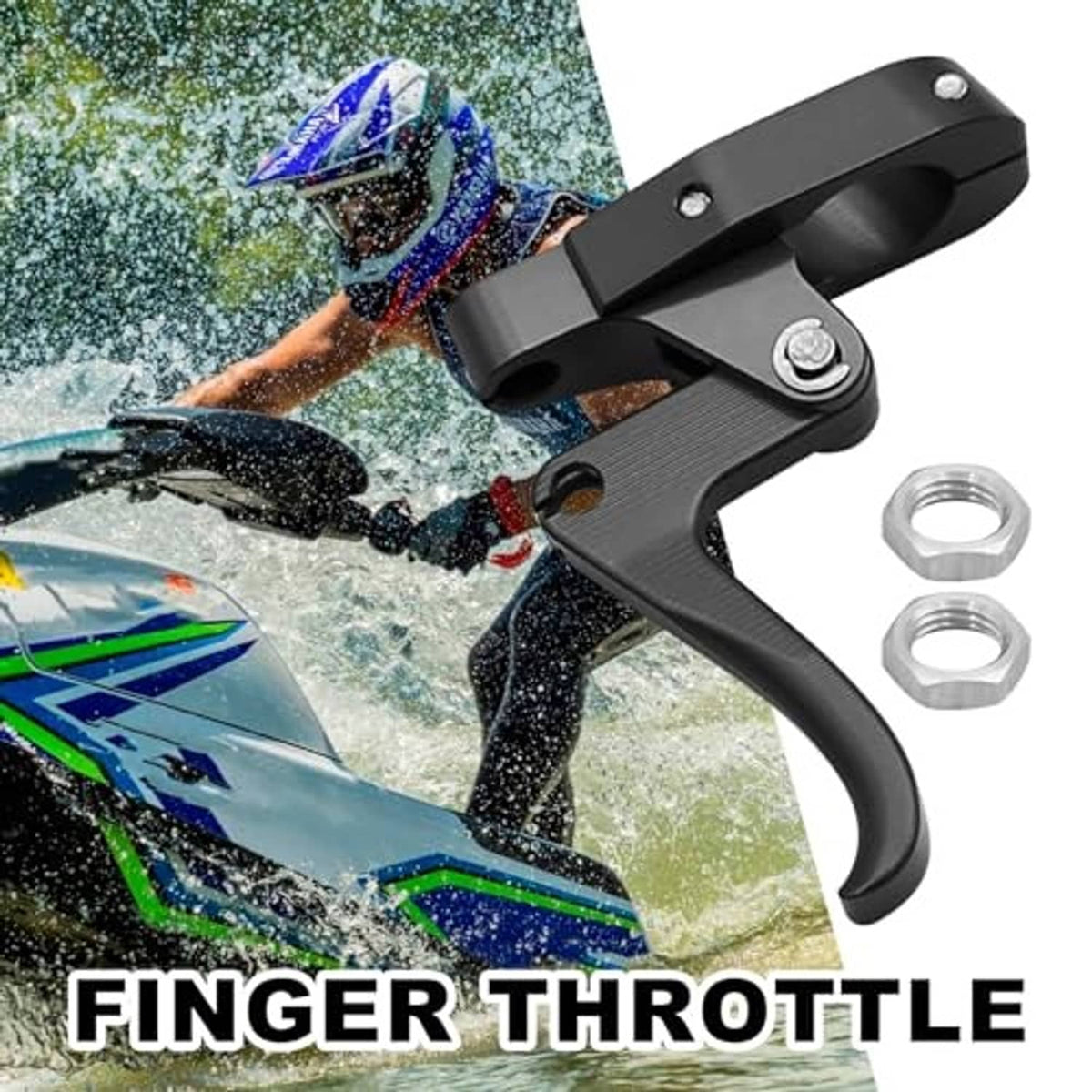 Black finger throttle clutch lever with two hex mounting nuts included