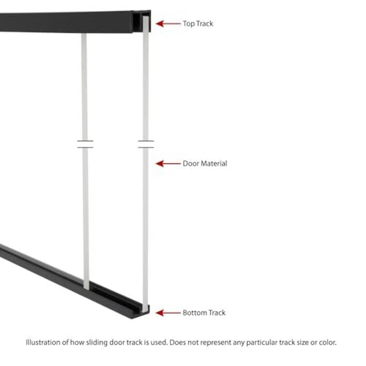 Sliding door track system diagram with top track and bottom track spacing