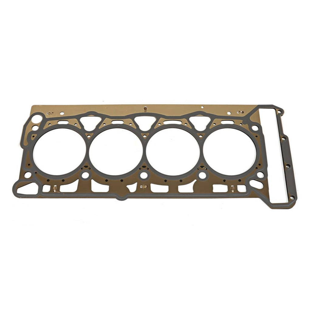Rectangular cylinder head gasket with four bore cutouts and side mounting bracket