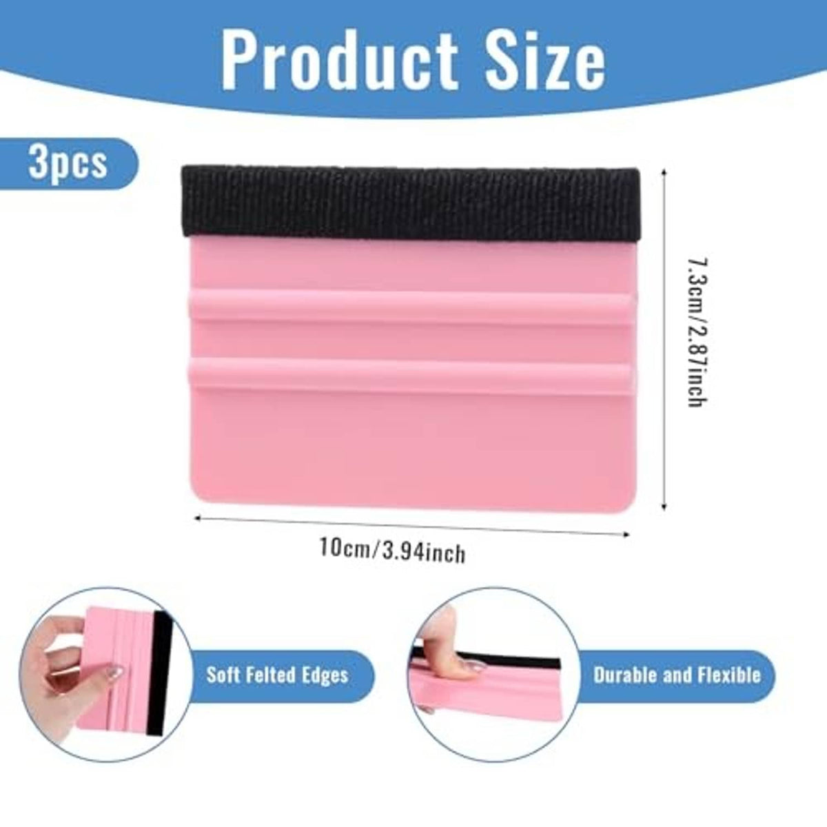 Pink felt squeegee pad with black grip, small hand tool for vinyl smoothing