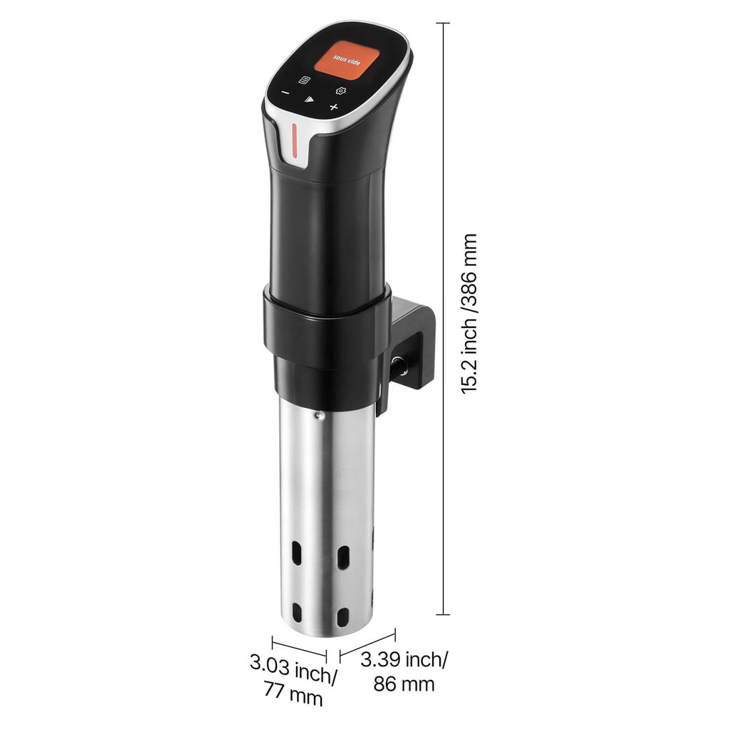 Uimoso sous vide precision cooker dimensions diagram with bracket and immersion section