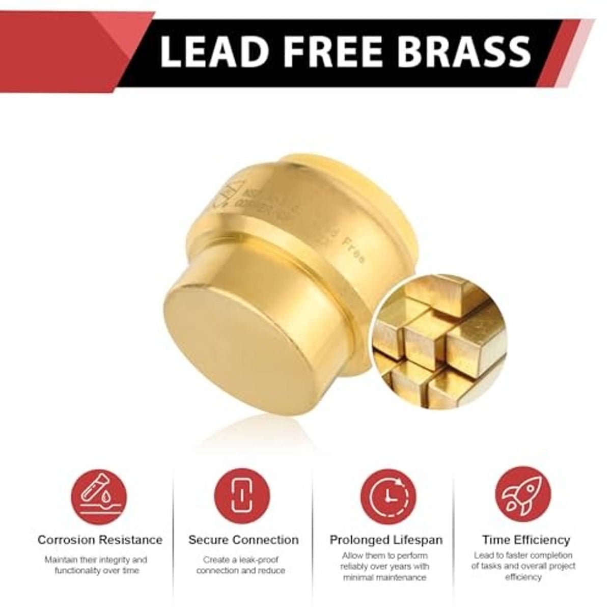 Brass plug end cap push-fit fitting with metal locking teeth detail