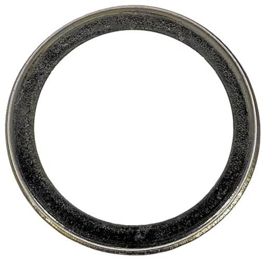 Crush drain plug gasket with textured black outer seal and silver metal backing