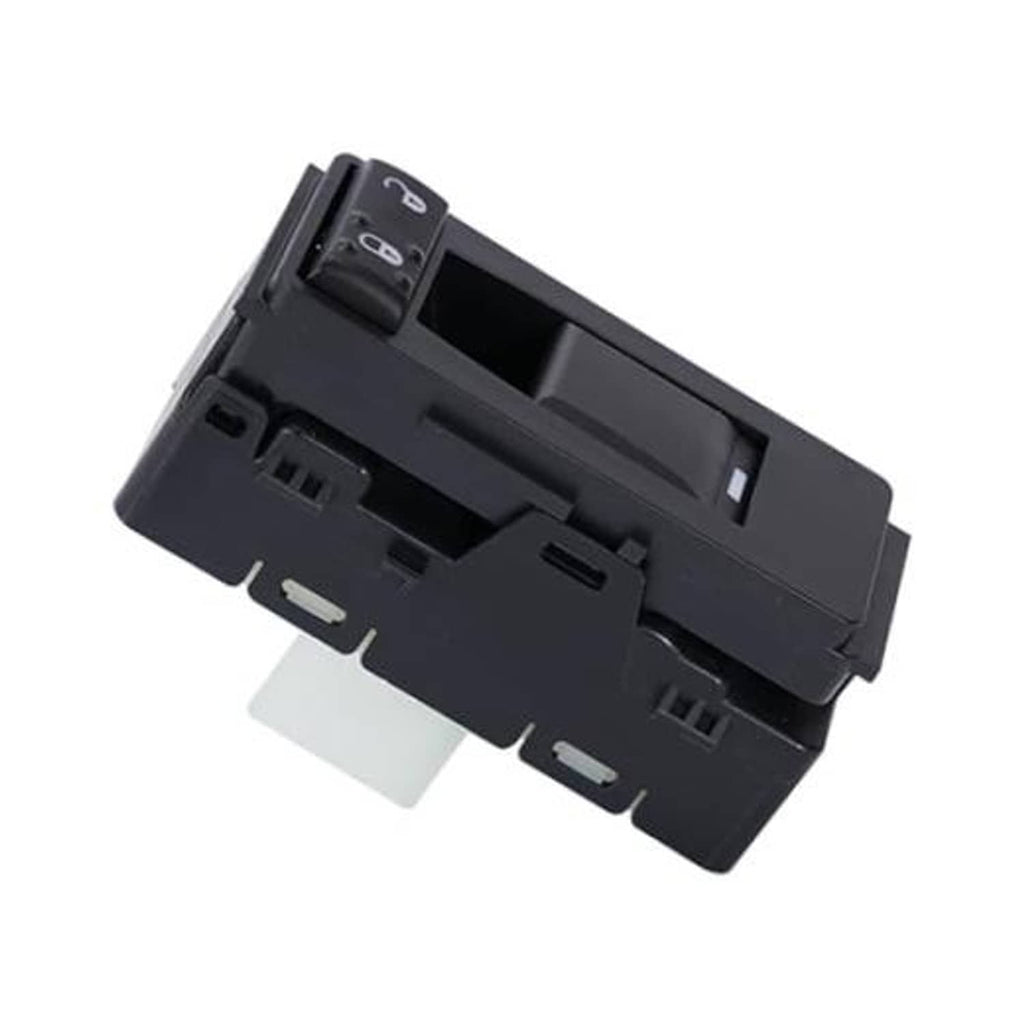 Power window switch panel with dark rocker controls and black bezel