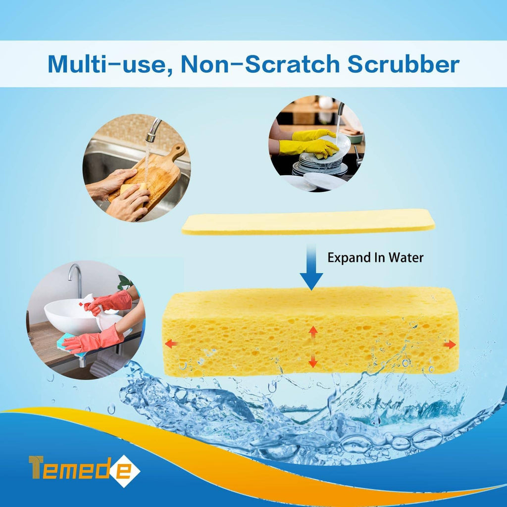 Thick yellow cellulose kitchen sponge with porous foam texture