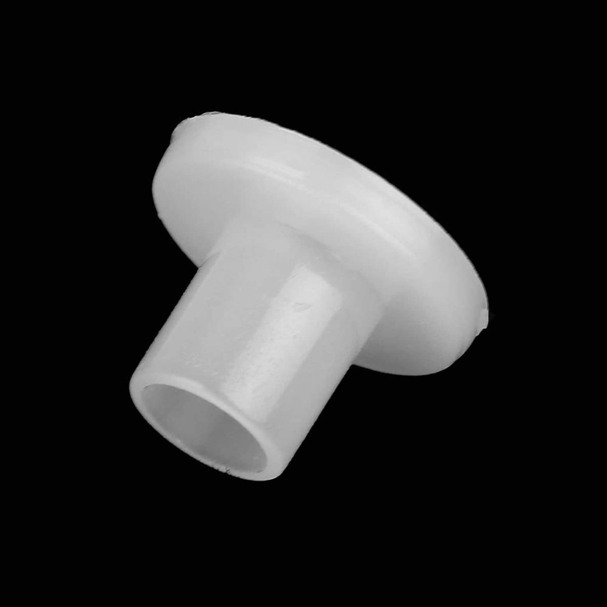 White cylindrical insulated spacer bushing with rounded head and open center hole