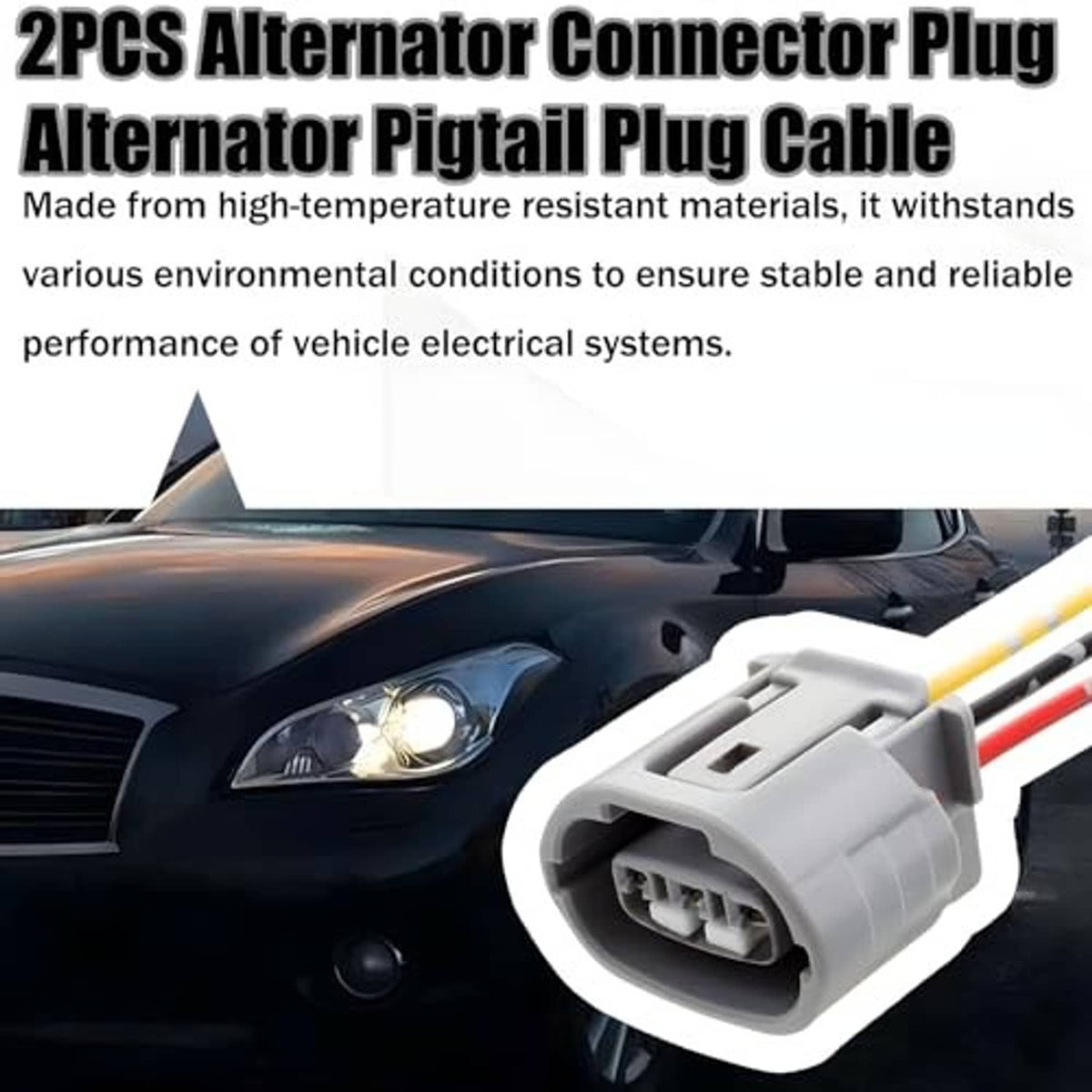 3-pin alternator pigtail plug with gray housing and multi-wire leads