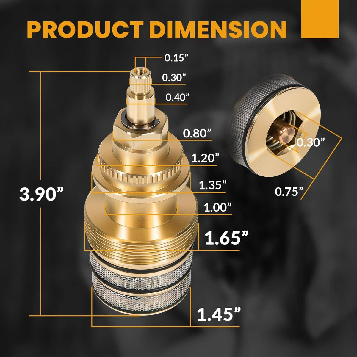 Brass thermostatic valve cartridge with ribbed body and mesh band grip