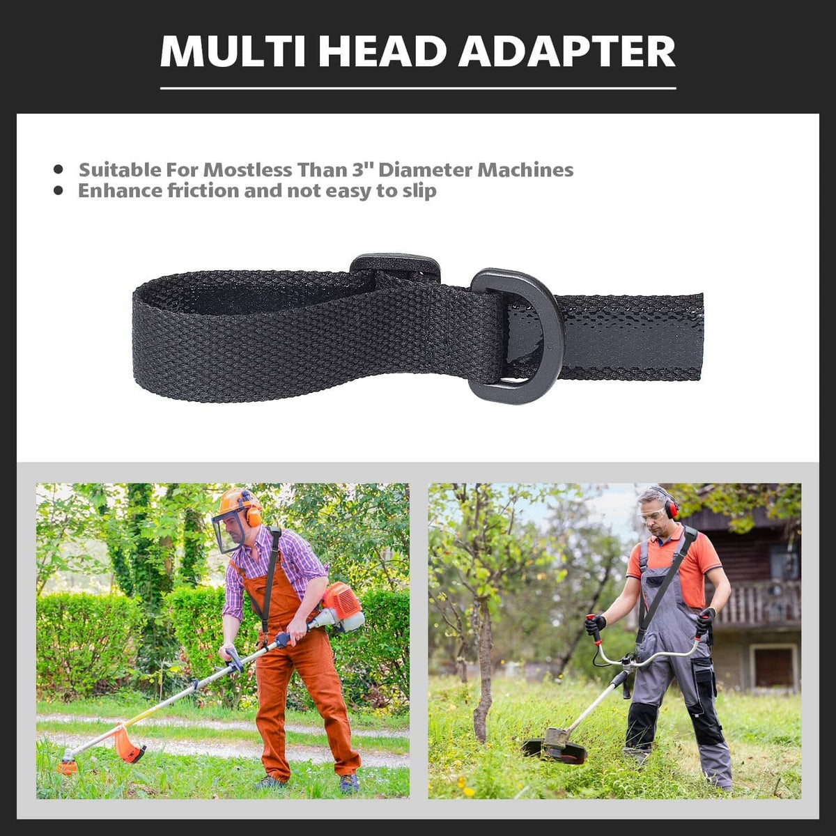 Adjustable dark gray shoulder strap with wide pad and metal ring adapter