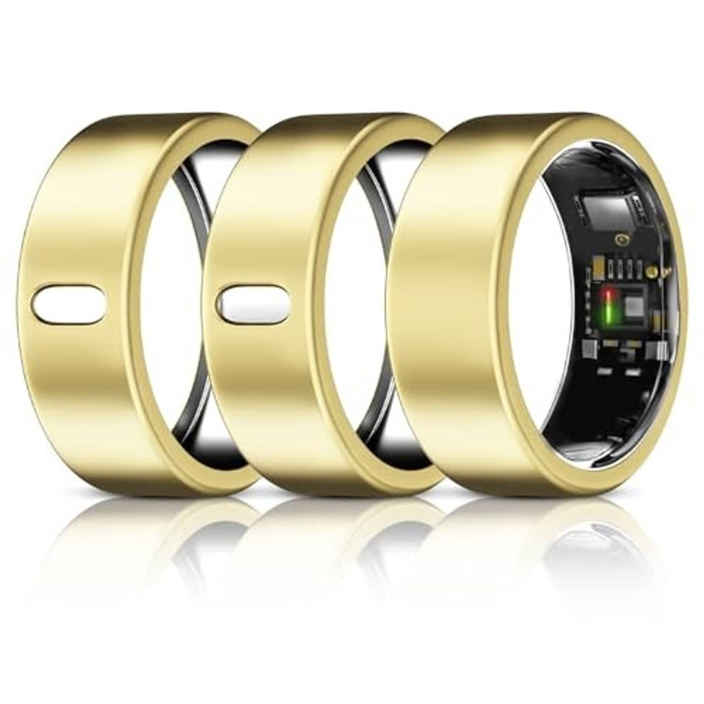 Three gold ring covers, open inner face and oval side cutout for fit