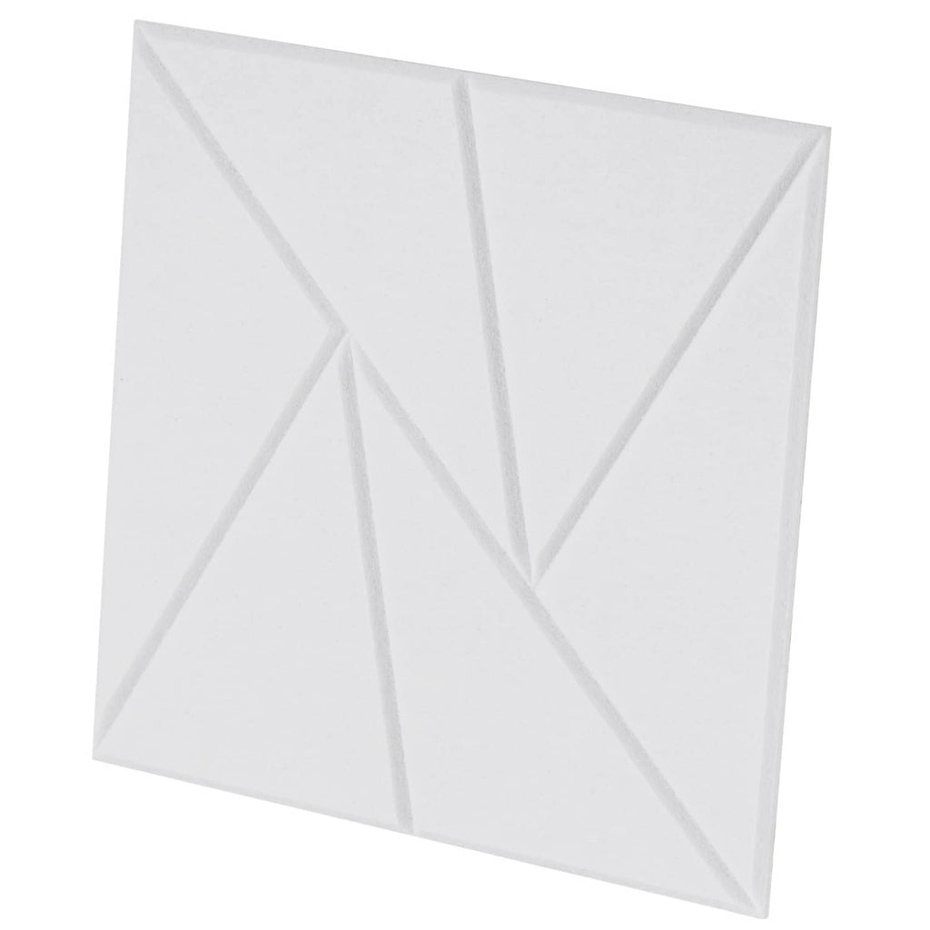 White acoustic foam wall panel, square with geometric ridges and adhesive backing