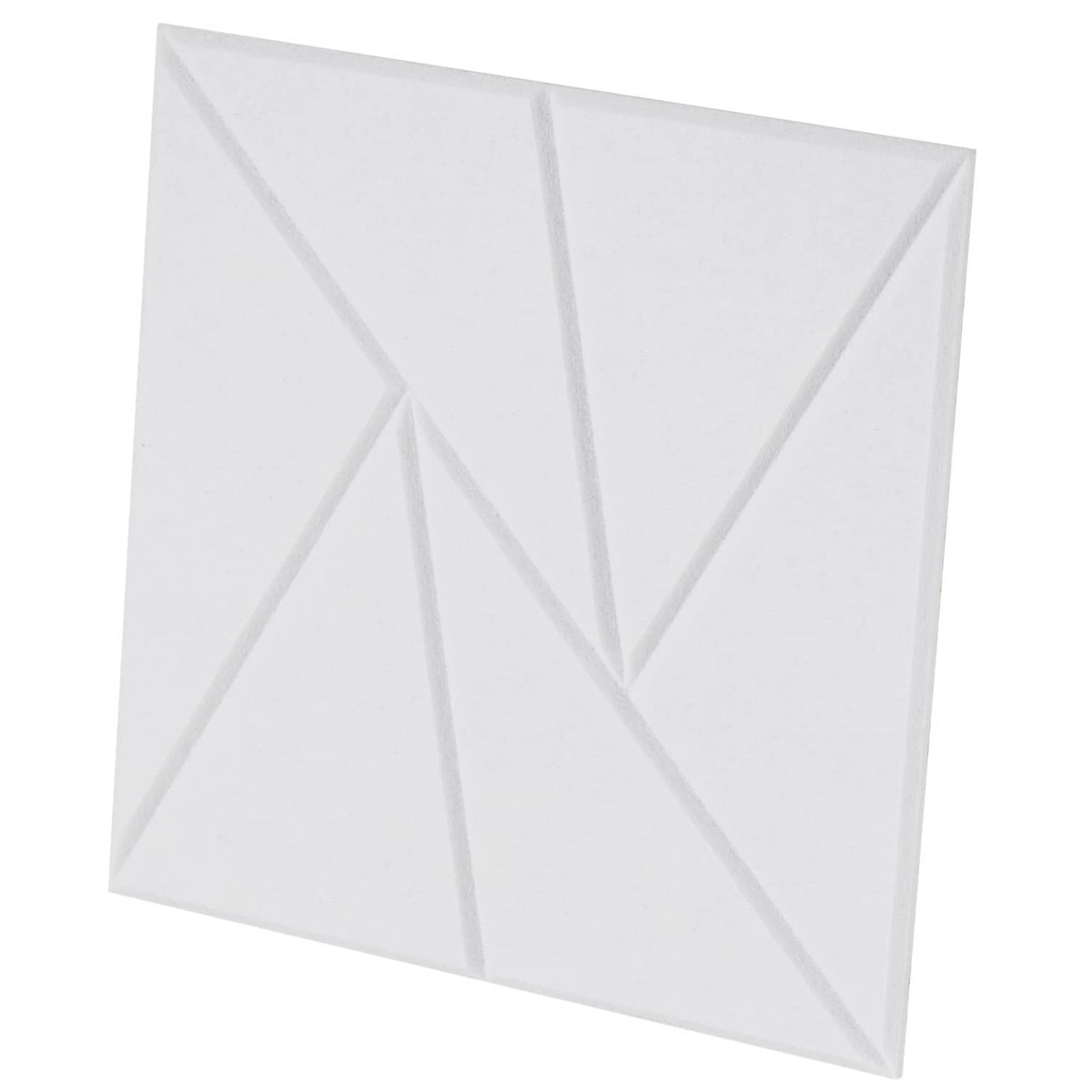 White acoustic foam wall panel, square with geometric ridges and adhesive backing