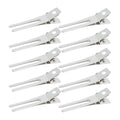 Set of silver double-prong hair curl setting clips, multiple hinged bars