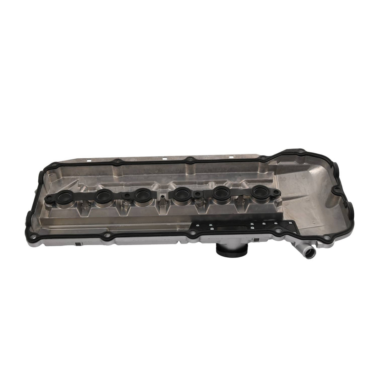 Aluminum valve cover with gasket, silver top and black perimeter seal