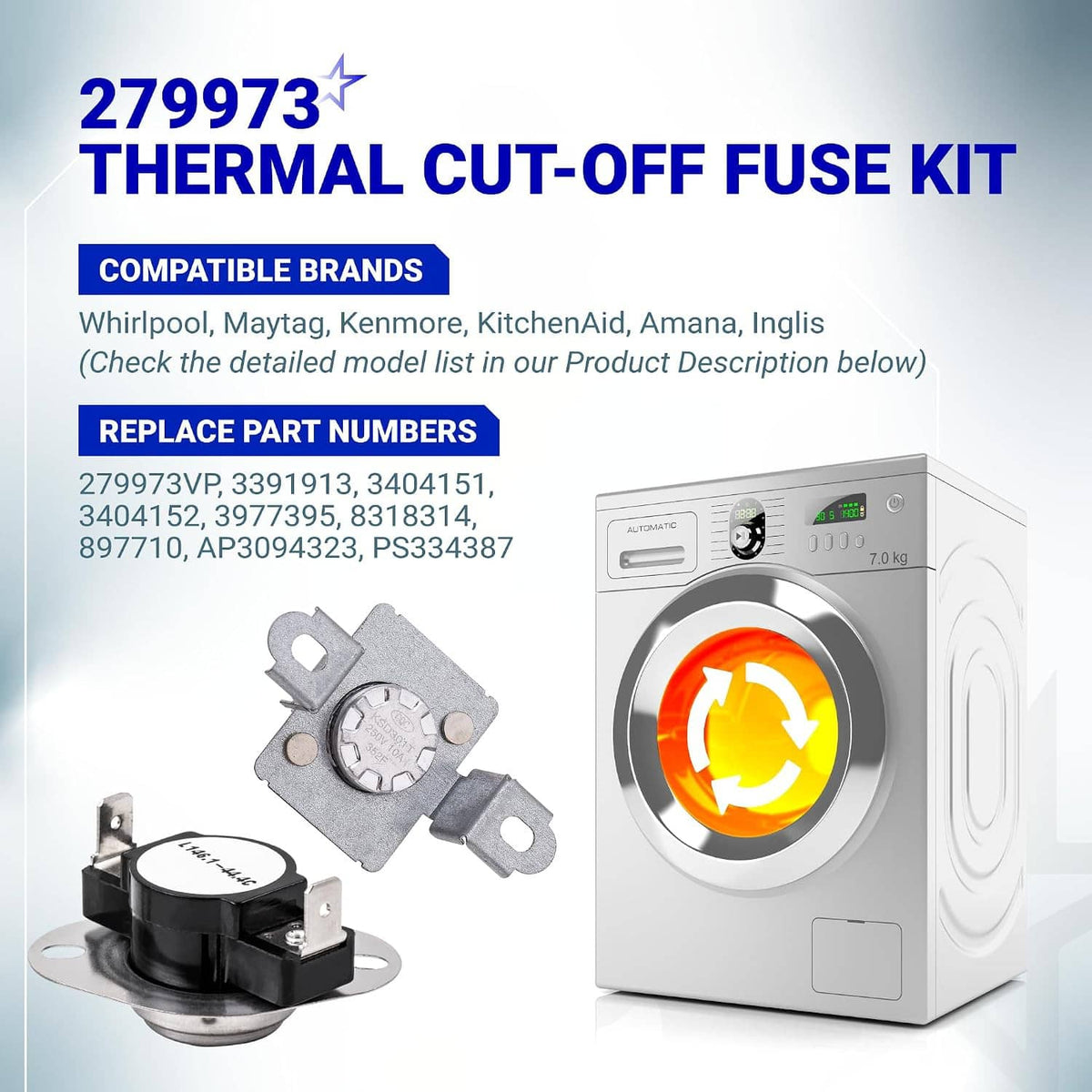 Dryer thermal cut-off fuse kit with round thermal sensor module and mounting bracket