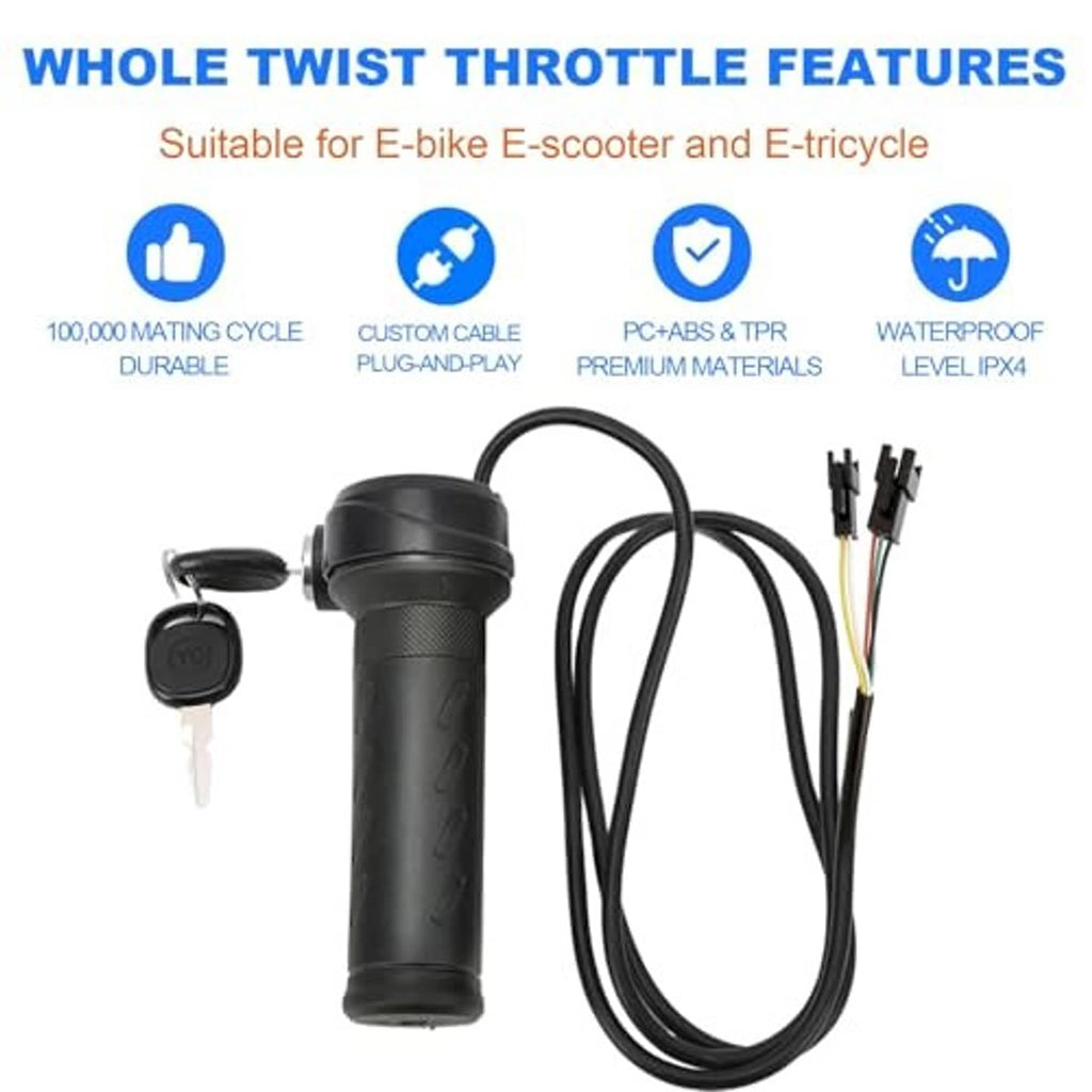 Black twist throttle grip kit with key switch and bundled cable harness