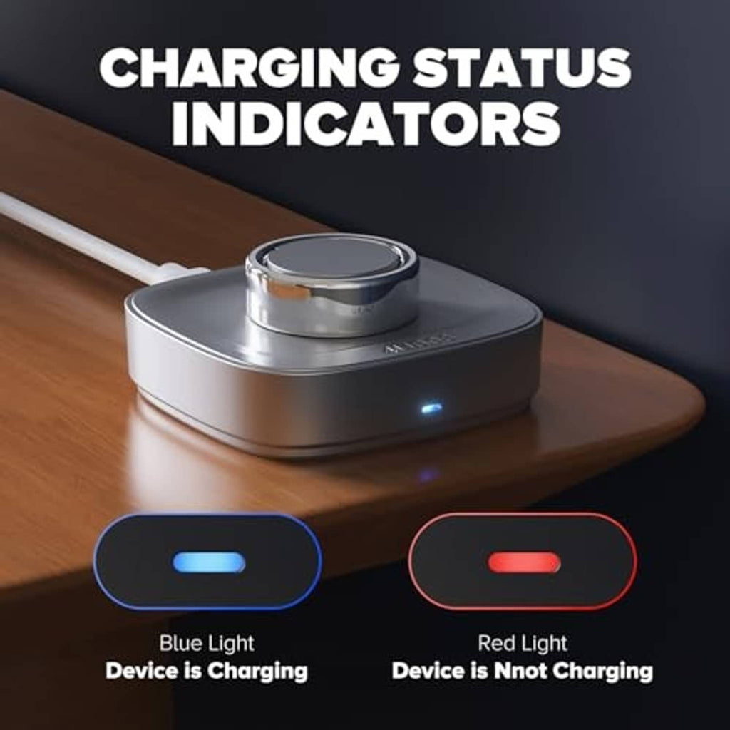 Light silver charging dock showing blue LED charging status