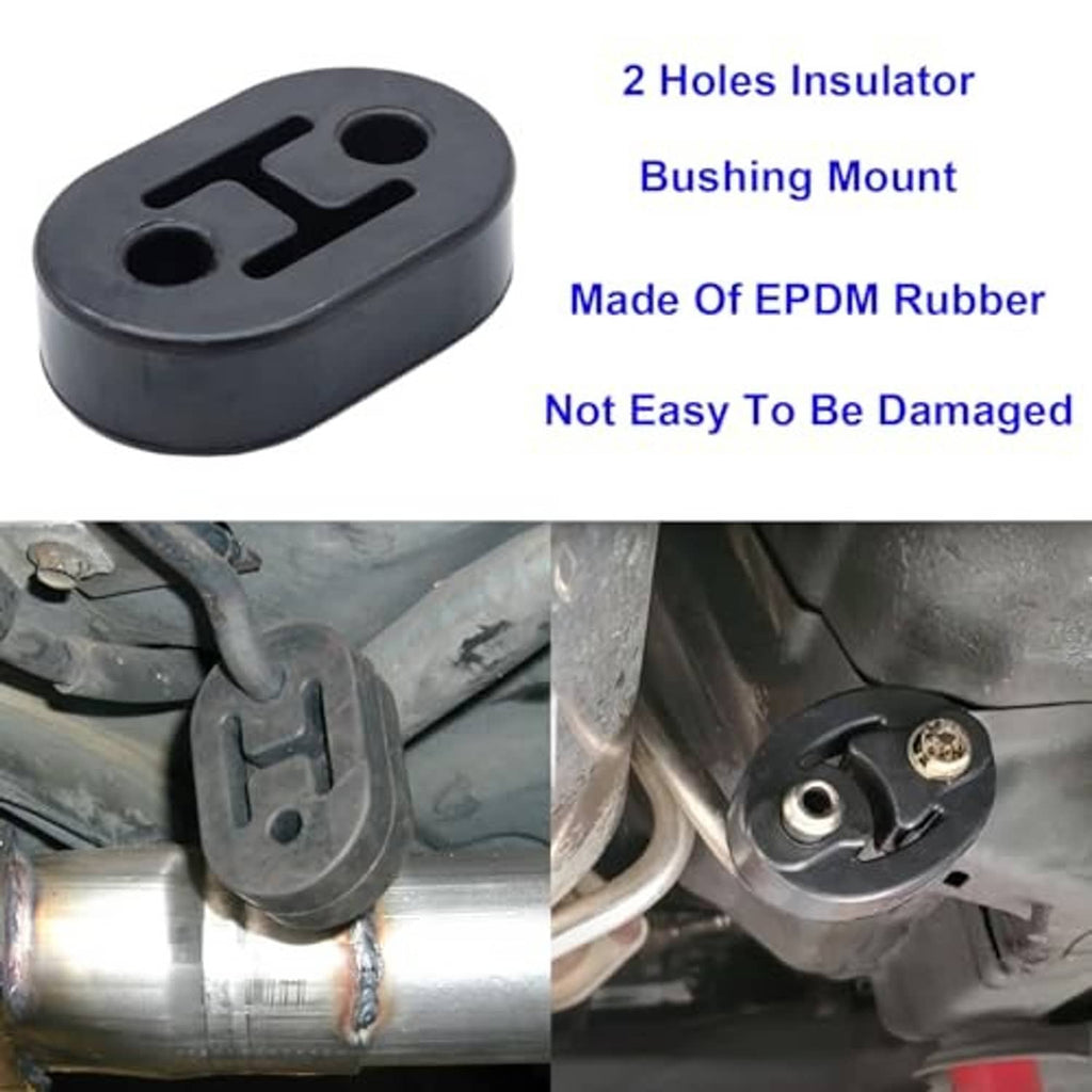 Black EPDM rubber exhaust insulator bushing with two mounting holes