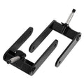 Black steel mower fork mount set with cylindrical axle and mounting holes