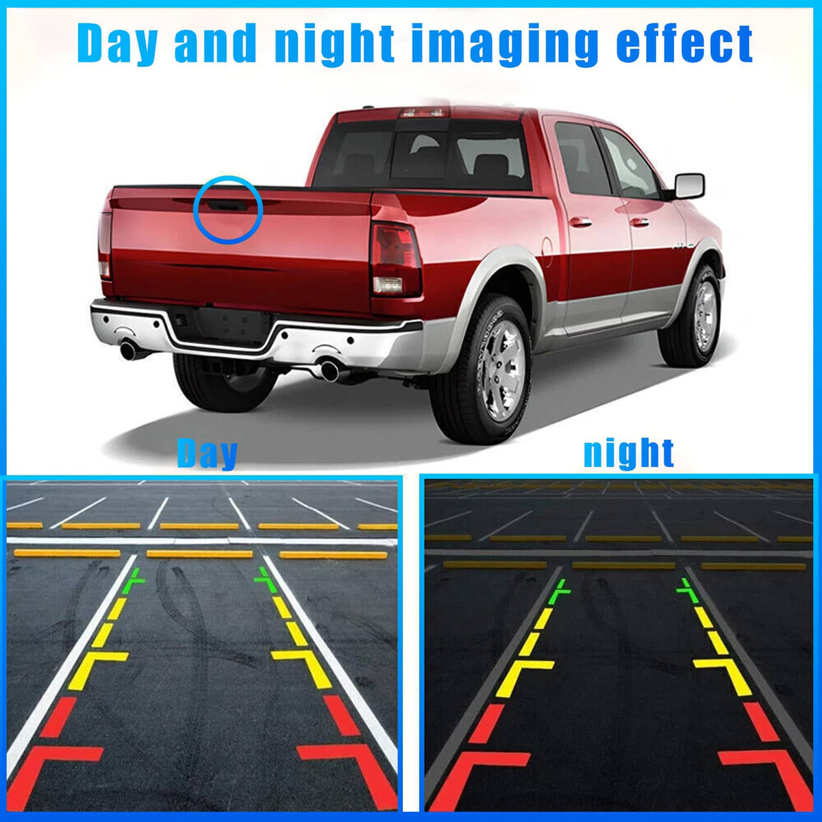 Backup camera system with day and night guidance view on display