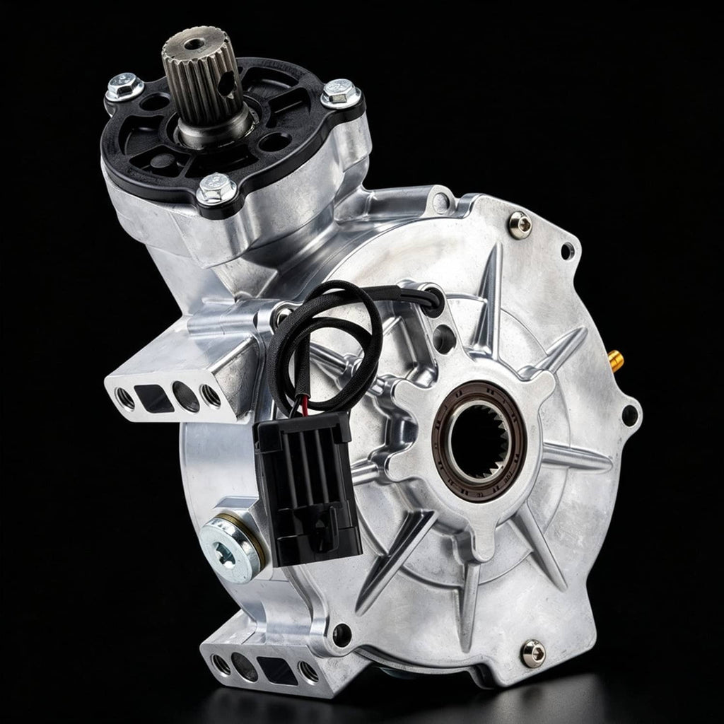 Front differential assembly with aluminum housing, brown bearing, black electrical connector