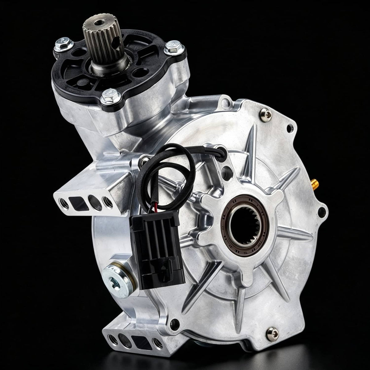 Front differential assembly with aluminum housing, brown bearing, black electrical connector