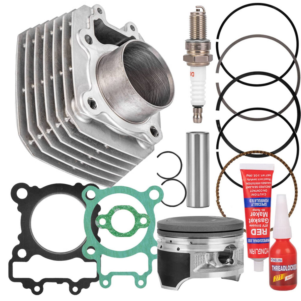 Engine cylinder rebuild kit with cylinder head, piston, gaskets, spark plug, piston rings