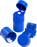 Blue 3-compartment pill crusher/cutter/grinder with open top and two end caps