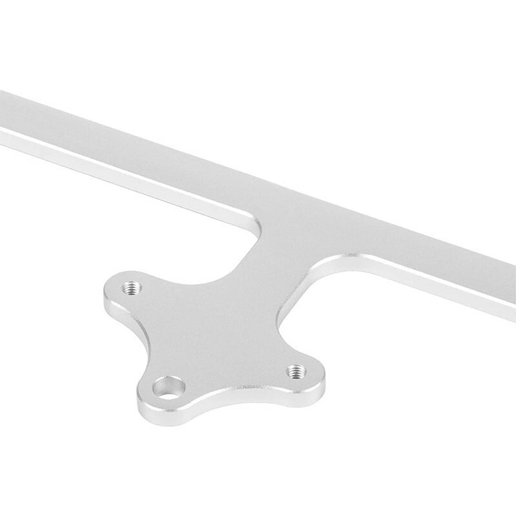 Close-up billet aluminum coil bracket section with center mounting plate
