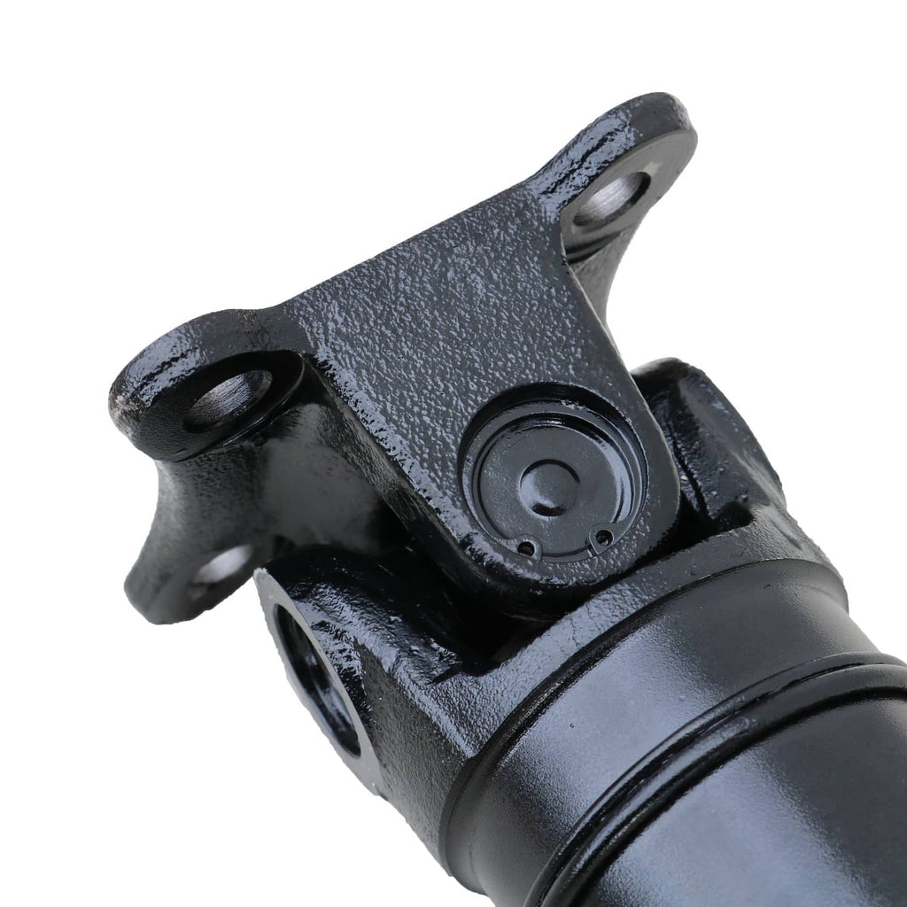 Prop driveshaft end support bracket with black stamped housing and bushing