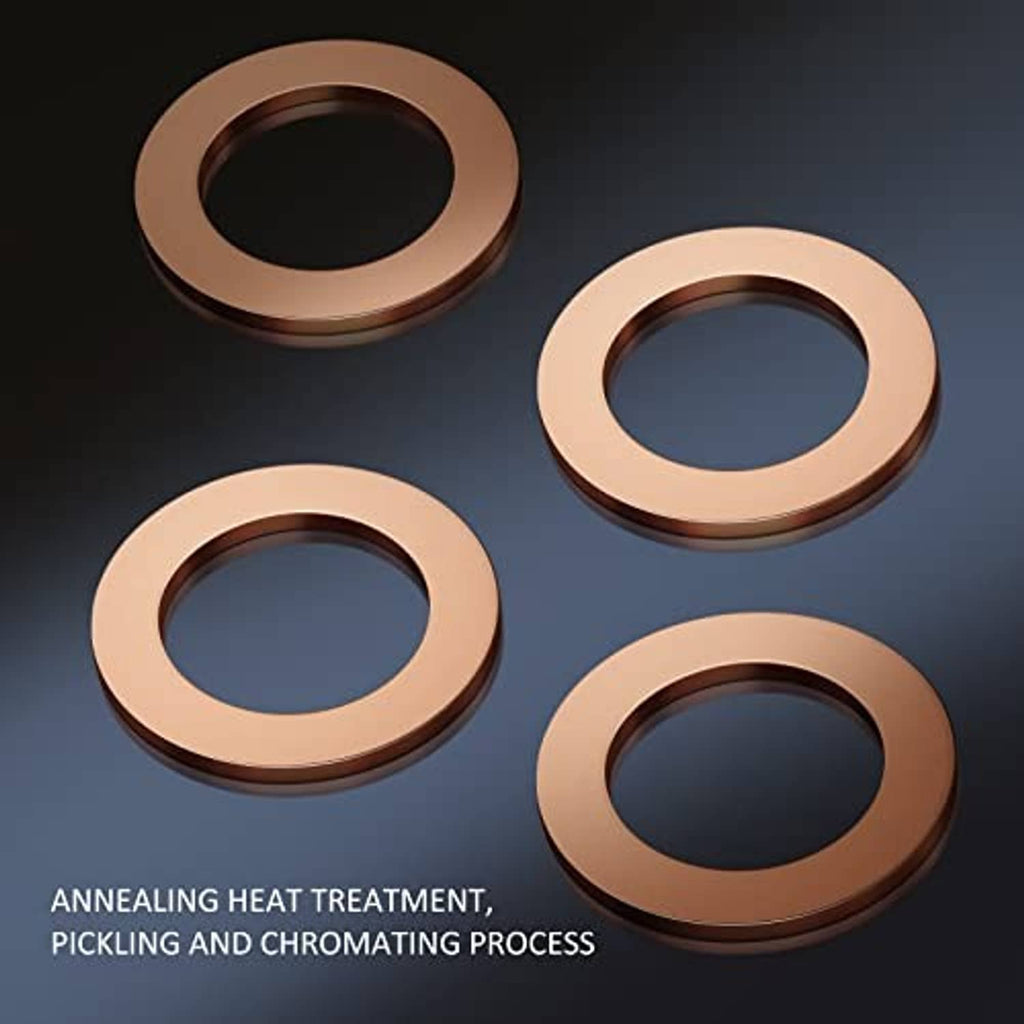 Red copper crush washers set of 20, four flat rings with center holes