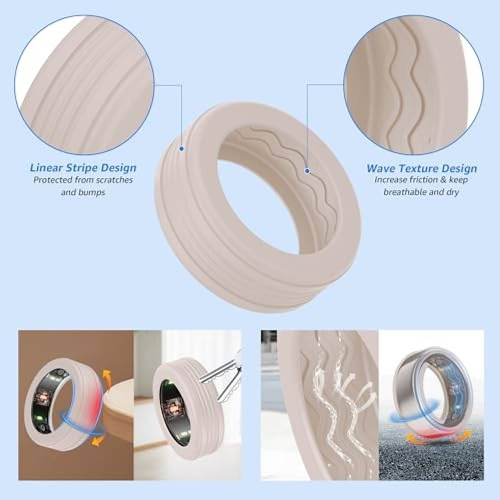 Beige silicone ring cover with linear stripe and wave texture details
