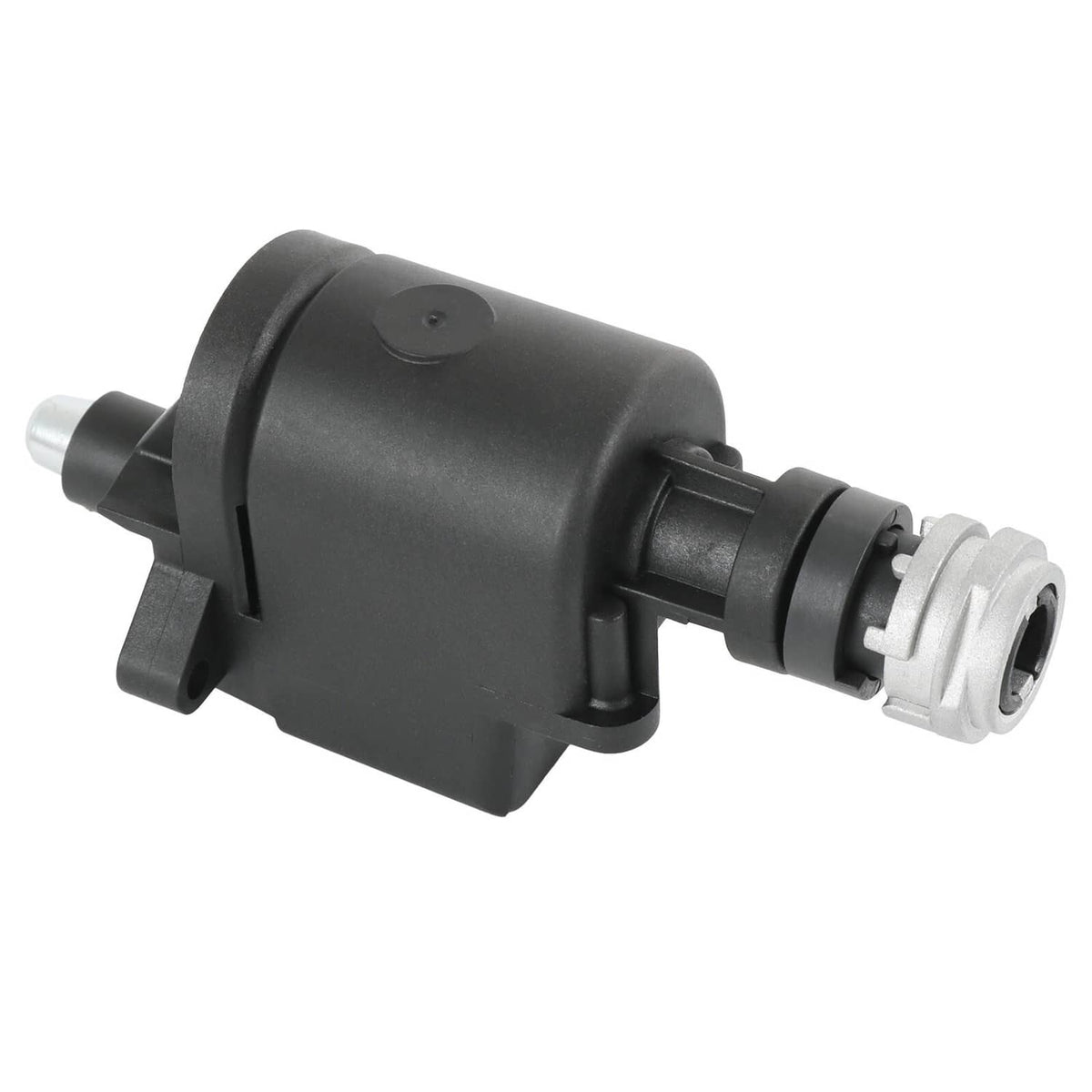 Black ignition switch housing with silver key cylinder and electrical connector