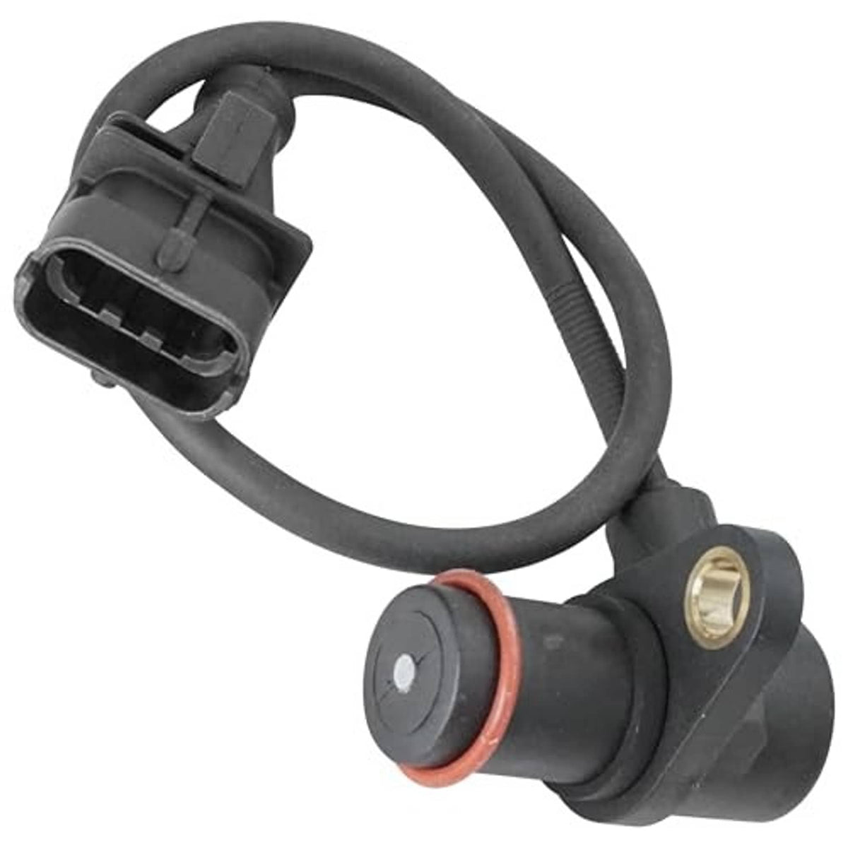 Crank position speed sensor with black cable, orange seal ring, and metal terminal