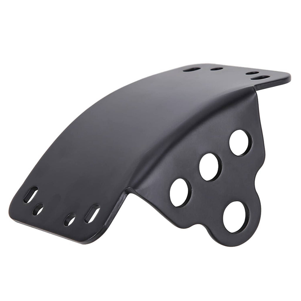 Black motorcycle license plate side mount bracket with mounting holes and curved arm