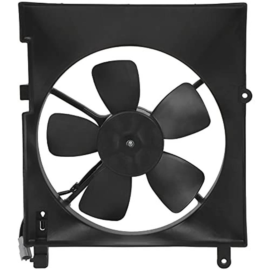 Radiator cooling fan assembly with five black blades on square mounting frame