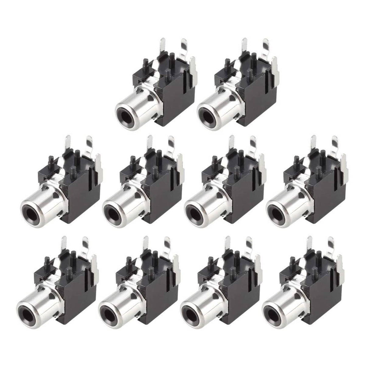 Panel-mount RCA female audio jack socket with black housing and metal connector