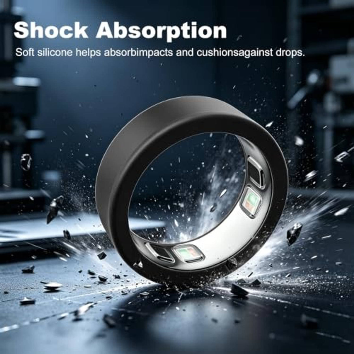Black shock-absorbing smart ring cover sleeve with sensor window