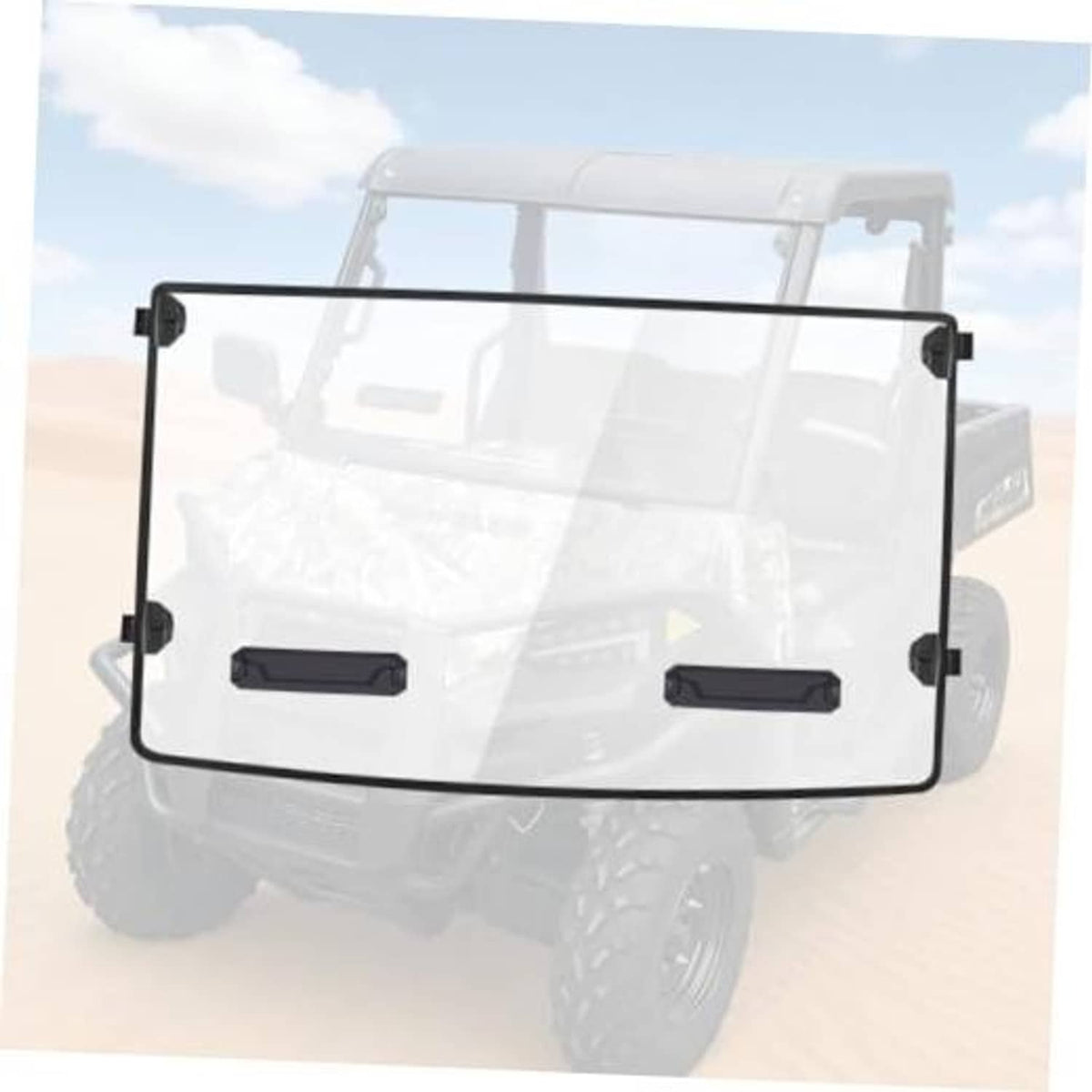 Front windshield for Polaris Ranger with clear panel and black vented frame