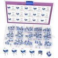 Blue 6mm trimmer potentiometers kit in clear plastic organizer, assorted parts with leads