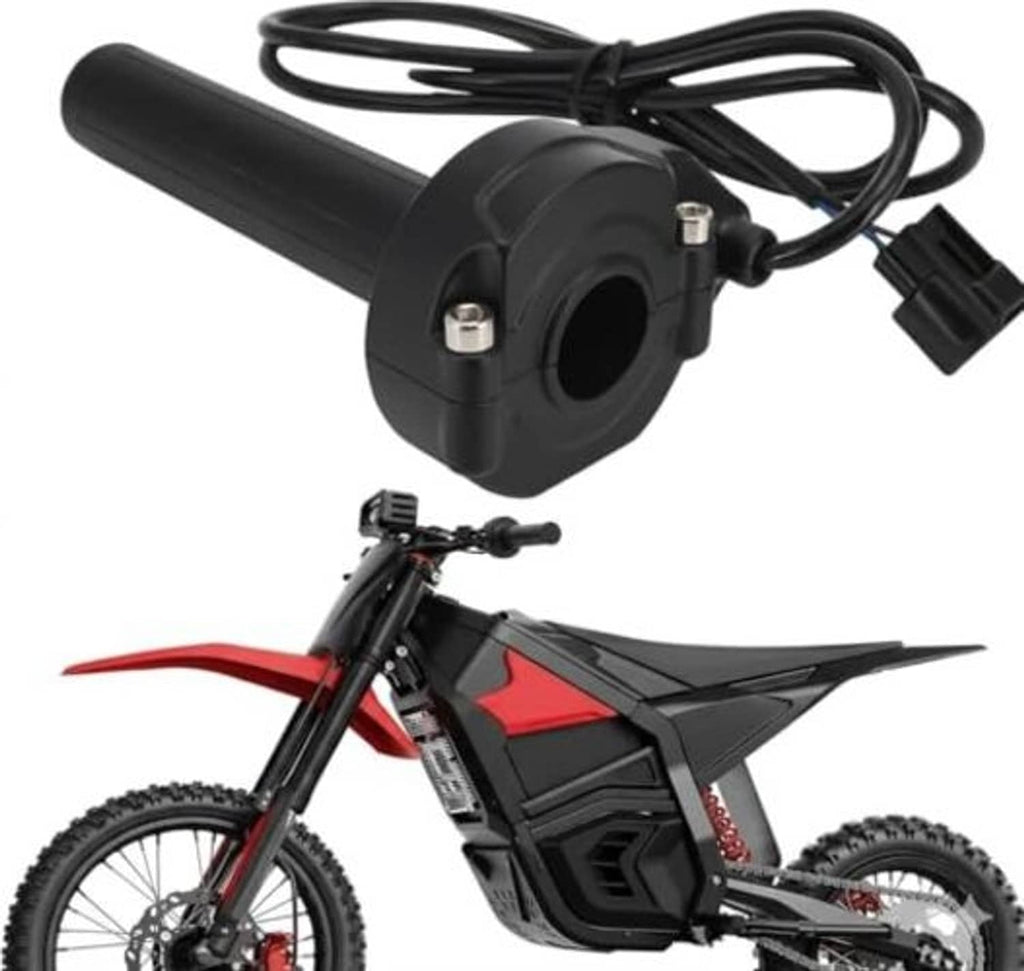 Black motorcycle throttle handle grip with wiring harness and plug connector